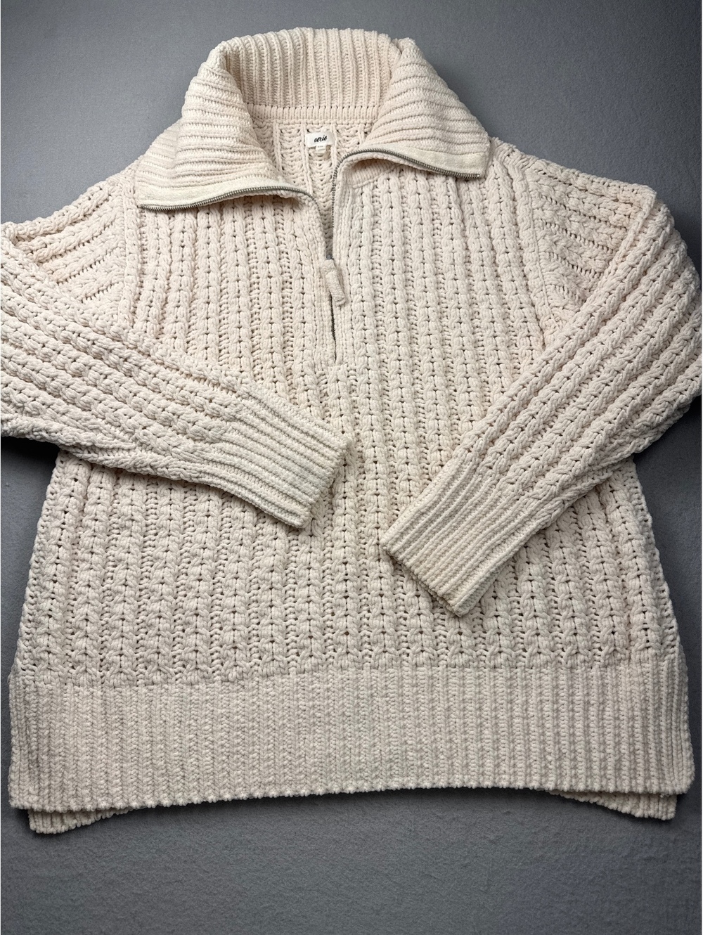 Aerie Cream Cable Knit Half-Zip Sweater Size L/G